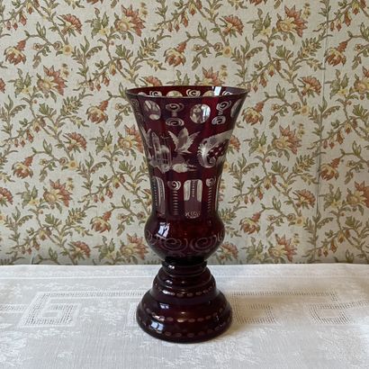 Baluster vase in red Bohemia-lined crystal,...