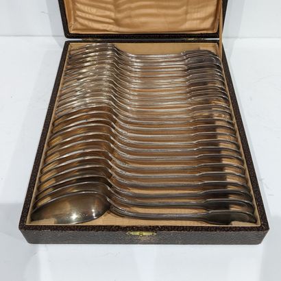 Twelve pieces of silver-plated flatware,...