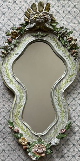 Contoured mirror in gray and polychrome lacquered...