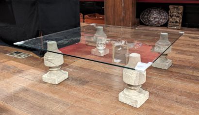 Large low table in gilded and patinated brass,...
