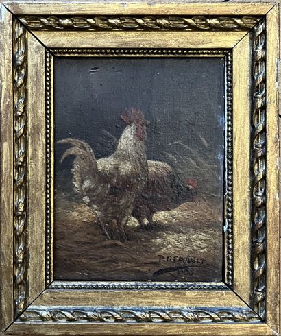 P. GERAULT***: FARMYARD. Oil on panel, signed...