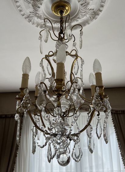 Six-arm ormolu chandelier with daggers, faceted...