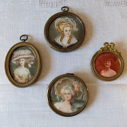 Set of three round or oval miniatures depicting...