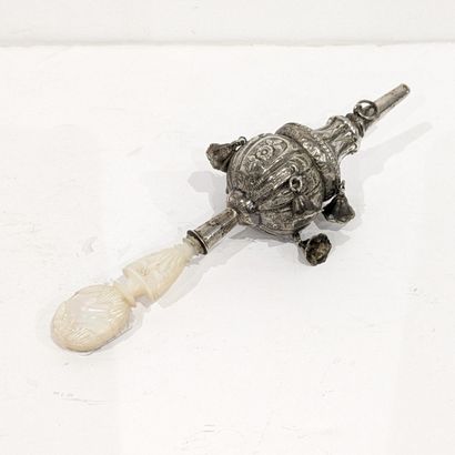 Silver (925) whistle rattle, decorated with...