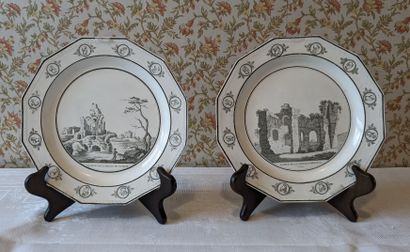 Pair of dodecagonal earthenware plates with...