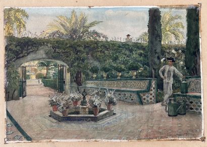 DUBROCA***: GARDENER. Watercolor, signed...