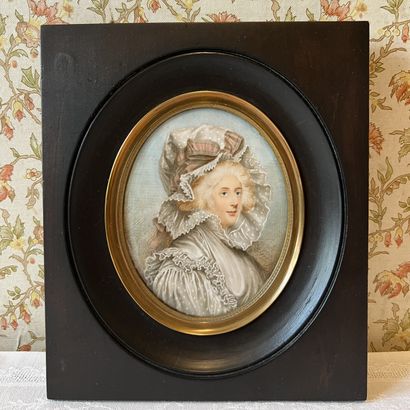 Large oval miniature on vellum depicting...