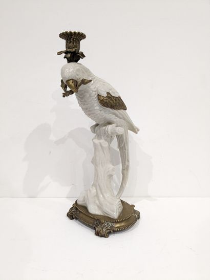 Large white cracked ceramic torch featuring...