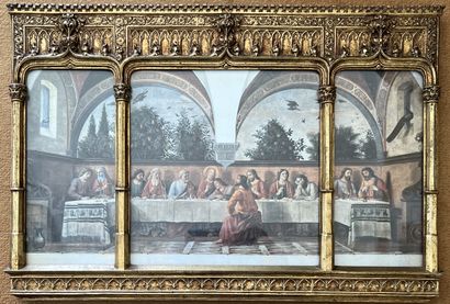 Gilded wood triptych frame with Neo-Gothic...