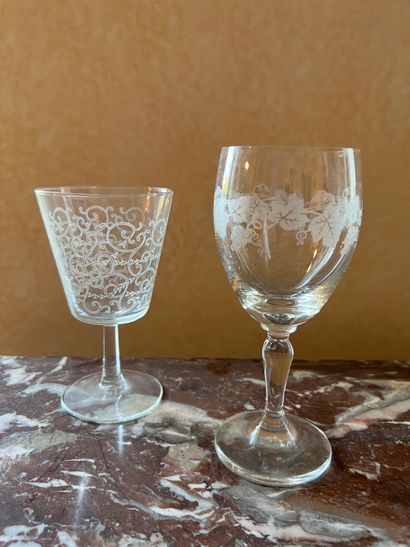 Mannette of mismatched glassware, including...
