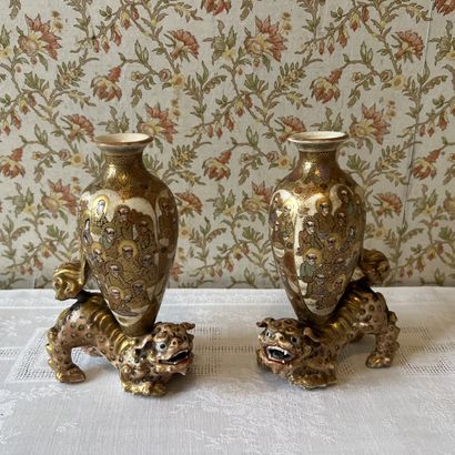 Pair of Satsuma earthenware vases decorated...