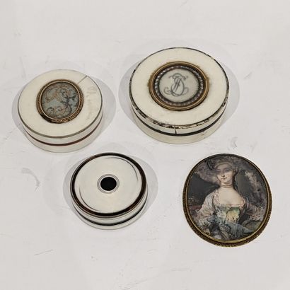 Three round ivory and tortoiseshell boxes,...