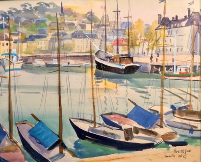 Jean HOURREGUE (1925-1983) : DEAUVILLE. Aquarelle,...