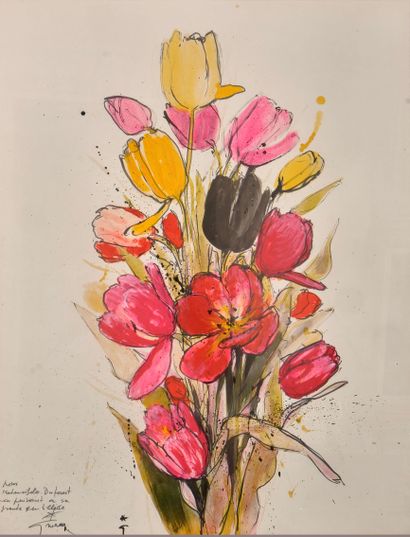 René GRUAU (1909-2004) : BOUQUET DE TULIPES....