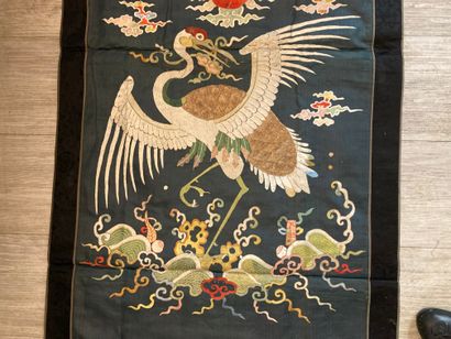 CHINE - XIXe siècle. Trois panneaux de décoration...