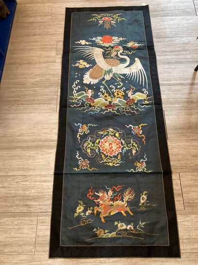 CHINE - XIXe siècle. Trois panneaux de décoration...
