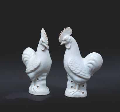 CHINE - Vers 1900. Paire de coqs posés sur...