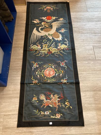 CHINE - XIXe siècle. Trois panneaux de décoration...