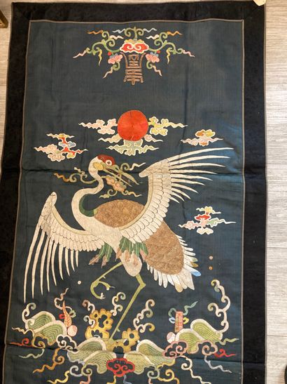 CHINE - XIXe siècle. Trois panneaux de décoration...