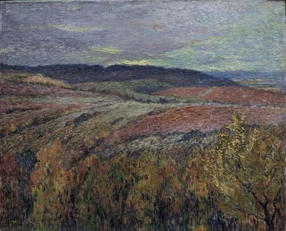 Pierre PRINS (1838-1913) : PAYSAGE AU COUCHANT....