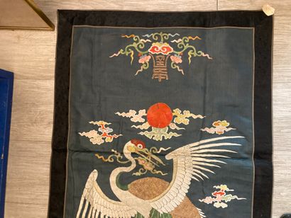 CHINE - XIXe siècle. Trois panneaux de décoration...