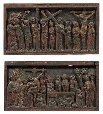 Deux panneaux formant pendant en chêne sculpté...