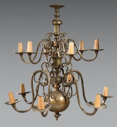 Lustre en cuivre de type hollandais à deux...