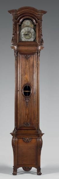 Importante horloge de parquet en chêne, la...