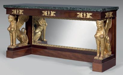 Large console en placage d'acajou et bois...