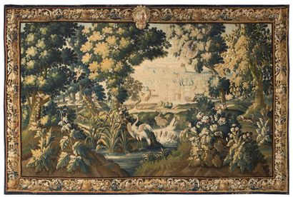 Tapisserie fine d'Aubusson en laine et soie...