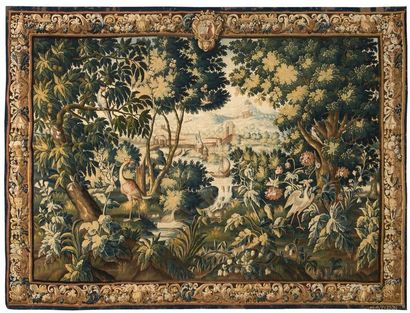 Tapisserie fine d'Aubusson en laine et soie,...