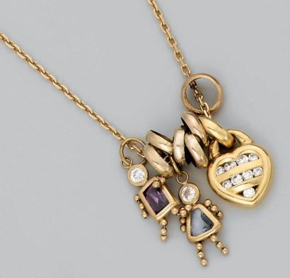 Pendentif coeur en or rayé de lignes de diamants...