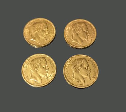 FRANCE. Quatre pièces de vingt francs en...