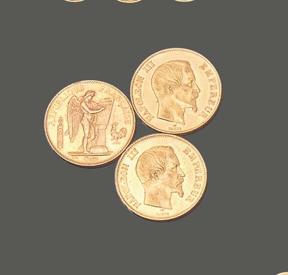FRANCE. Trois pièces de cent francs en or...