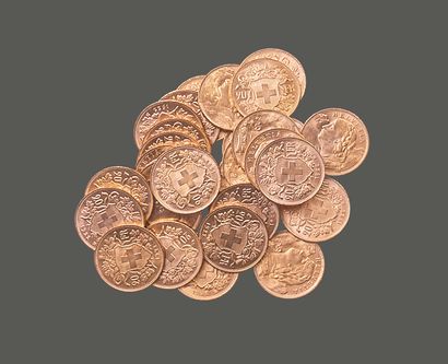SUISSE. Trente pièces de vingt francs en...