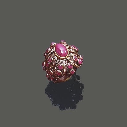 Bague en argent (800) et or jaune 18K (750),...