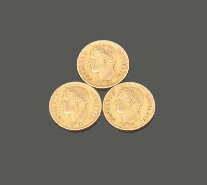 FRANCE. Trois pièces de quarante francs en...