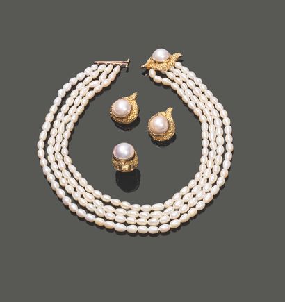 Parure en or jaune 18K (750), perles d'eau...