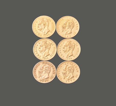 ROYAUME D'ITALIE. Six pièces de vingt lires...