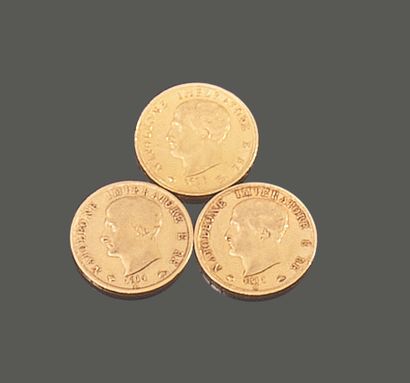 ITALIE. Trois pièces de quarante lires en...