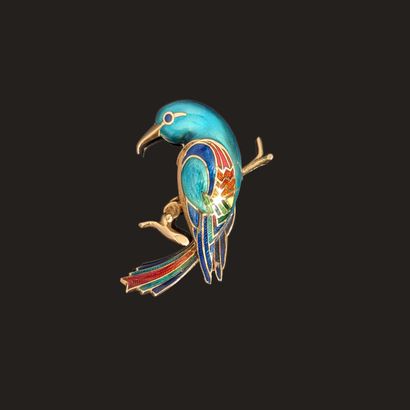18K (750) yellow gold and polychrome enamel...