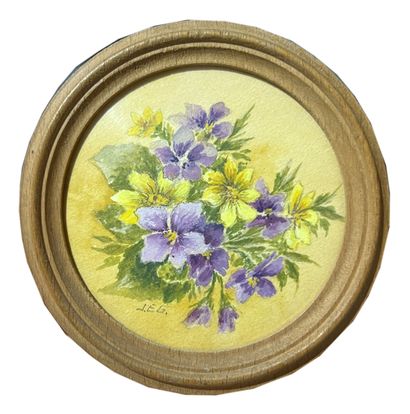 JAN***: FLOWERS IN A VASE. Pair of watercolors...