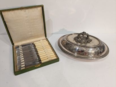 Silver-plated oval covered vegetable dish,...