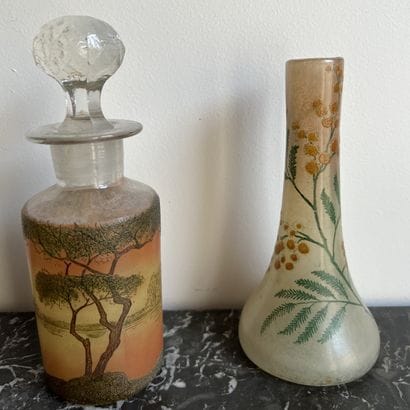 Attributed to LEGRAS. Flask and vase with...