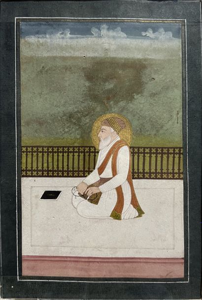 INDIAN SCHOOL: MAN IN PROFILE ON GREEN BACKGROUND....