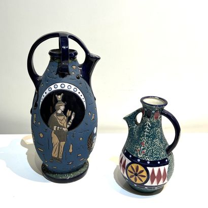 AMPHORA: large ovoid jug with cruciform handle,...