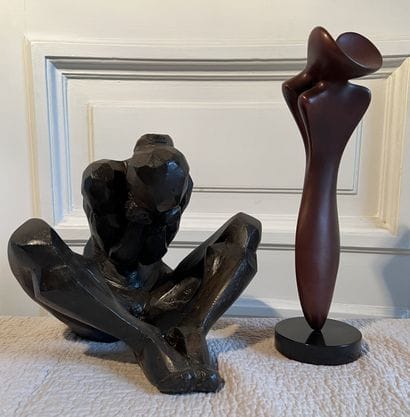 D. MAZET. Seated woman. Sculpture in black...
