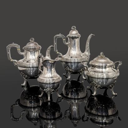 Silver (925) tea and coffee service, decorated...