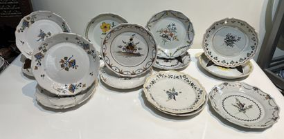 Set of fourteen Nevers and Nivernais earthenware...