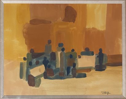 MODERN SCHOOL: ASSEMBLY OF PEOPLE. Gouache,...